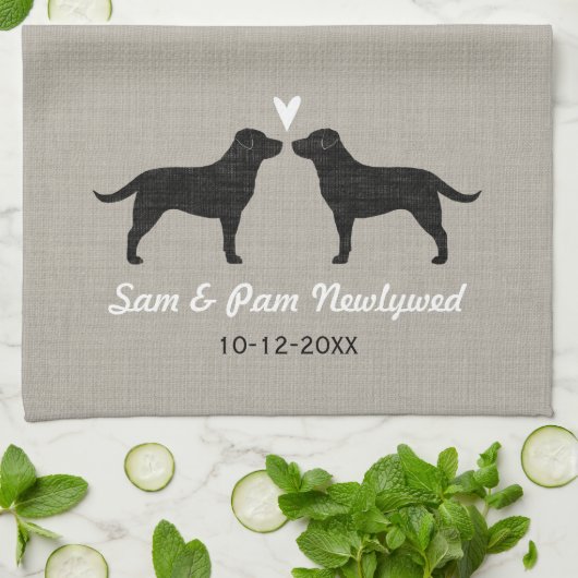 Zwarte labrador Retrievers met aangepaste tekst vo Theedoek (Gevouwen)