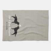 Zwarte labrador Retrievers met aangepaste tekst vo Theedoek (Horizontaal)