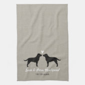 Zwarte labrador Retrievers met aangepaste tekst vo Theedoek (Verticaal)