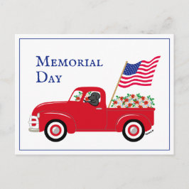 Zwarte Labrador Rode Truck Memorial Day met rand Briefkaart
