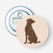 Zwarte labrador silhouet illustratie button flesopener (Voorkant)
