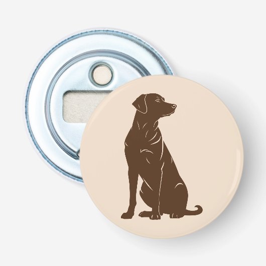 Zwarte labrador silhouet illustratie button flesopener (Voorkant)