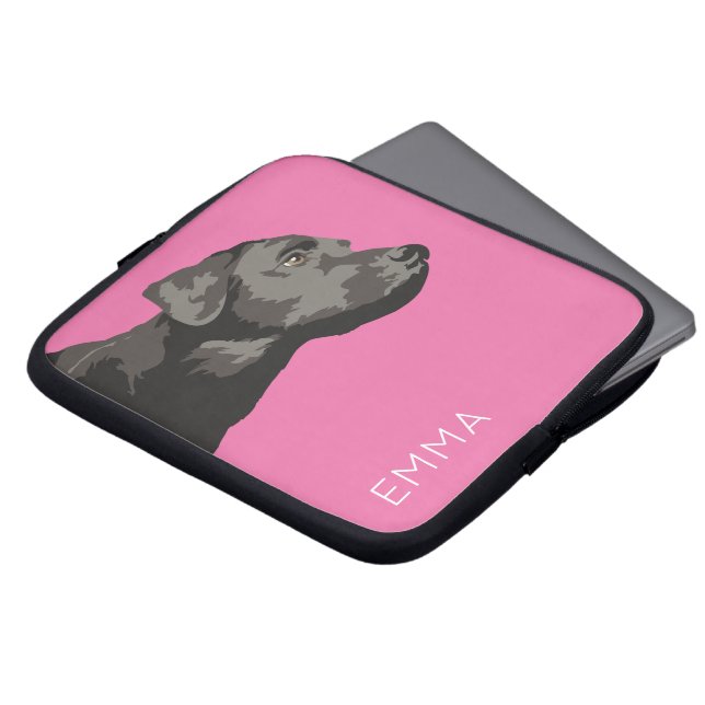 Zwarte labrador, speciaal ontworpen laptophoes laptop sleeve (Voorkant top)