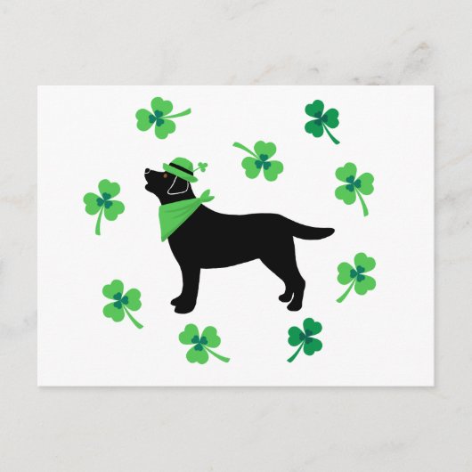 Zwarte Labrador St. Patrick's Day Shamrock Leaves Briefkaart (Voorkant)