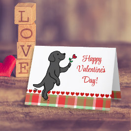 Zwarte labrador Tiny Heart Flower Valentijn Feestdagen Kaart