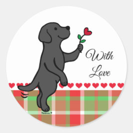 Zwarte labrador Tiny Heart Flower Valentijn Ronde Sticker