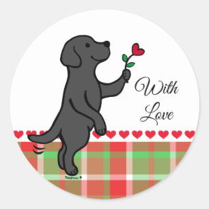 Zwarte labrador Tiny Heart Flower Valentijn Ronde Sticker
