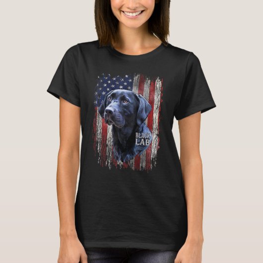 Zwarte Labrador USA Vlag Lab Eigenaar Patriotische T-shirt (Voorkant)