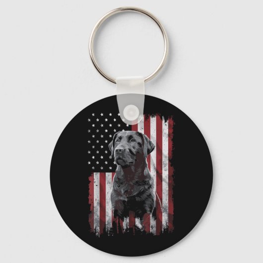 Zwarte Labrador Vader Moeder Amerika 4 juli Sleutelhanger (Voorkant)