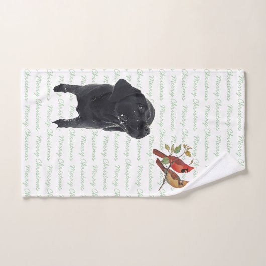 Zwarte labrador vrolijke kerstkardinalen Schattige Bad Handdoek (Handdoek)