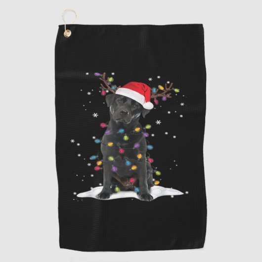 Zwarte Labrador Xmas-hond Kerstboom Licht Klasse Golfhanddoek (Voorkant)
