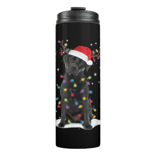 Zwarte Labrador Xmas-hond Kerstboom Licht Klasse Thermosbeker