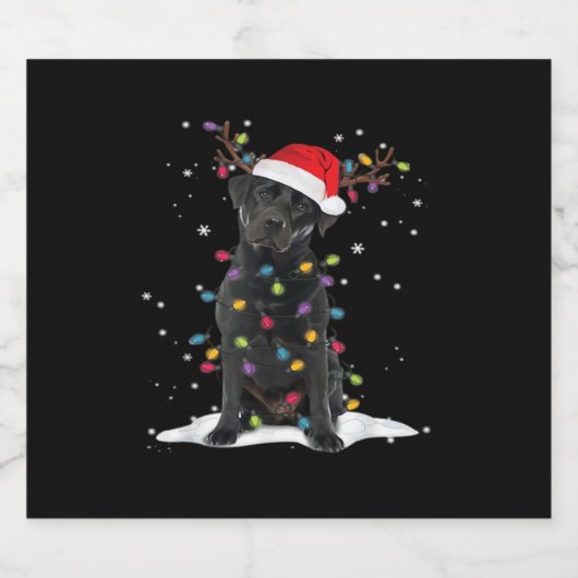 Zwarte Labrador Xmas Hond Kerstboom Lichtklasse Sparkling Wijnetiket (Enkel label)