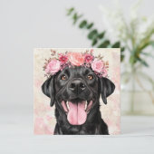 Zwarte Labradores-hond Roze Bloemige Groet Kaart (Staand voorkant)