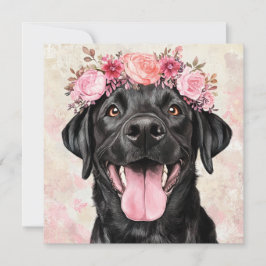 Zwarte Labradores-hond Roze Bloemige Groet  Kaart