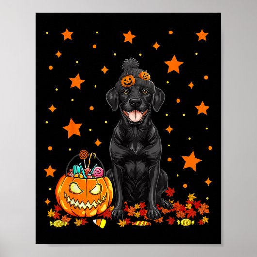 Zwarte Labradorhond en pompoensnoep grappig Poster (Voorkant)