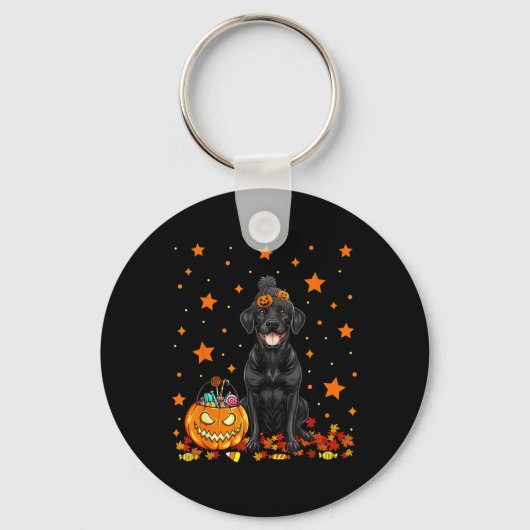 Zwarte Labradorhond en pompoensnoep grappig Sleutelhanger (Voorkant)
