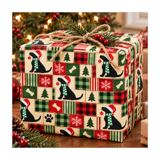 Zwarte Labradorkerstornament Patchwork Cadeaupapier