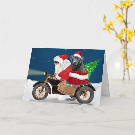Zwarte Labradors hond Kerstman Santa Claus   Kaart (Gele Bloem)