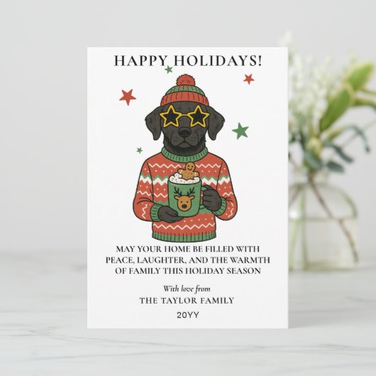 Zwarte Labradors Honden Lelijke Trui Kerstmis Feestdagenkaart (Staand voorkant)
