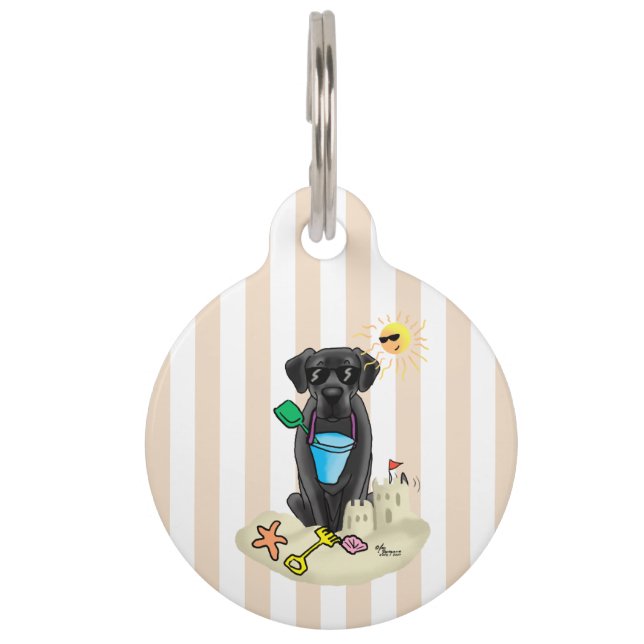 Zwarte Labradors Retriever op het zomerse strand - Huisdierpenning (Voorkant)