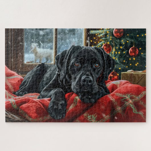 Zwarte Labradorshond Kerst Feestelijk Legpuzzel (Horizontaal)