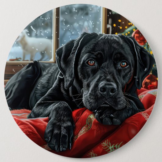 Zwarte Labradorshond Kerst Feestelijk Ronde Button 6,0 Cm (Voorkant)