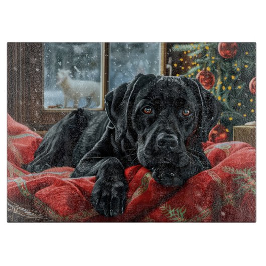 Zwarte Labradorshond Kerst Feestelijk Snijplank (Voorkant)