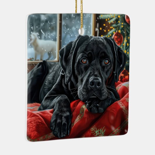 Zwarte Labradorshond Kerst Mis Keramisch Ornament (Rechts)