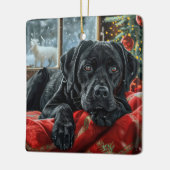 Zwarte Labradorshond Kerst Mis Keramisch Ornament (Links)