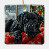 Zwarte Labradorshond Kerst Mis Keramisch Ornament (Voorkant)