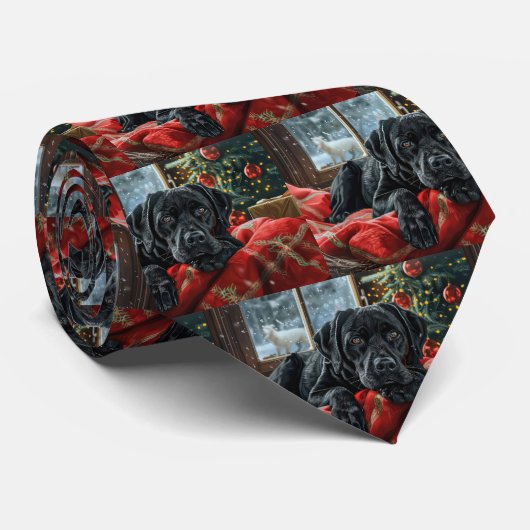 Zwarte Labradorshond Kerst Mis Stropdas (Opgerold)