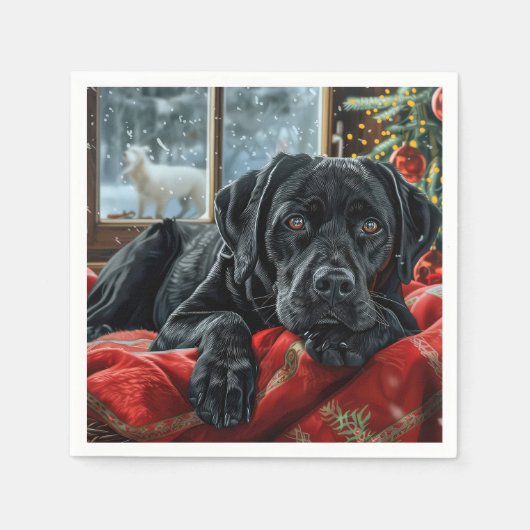 Zwarte Labradorshond Kerstfeest Servet (Voorkant)