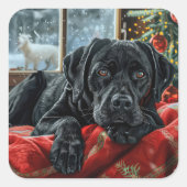 Zwarte Labradorshond Kerstfeest Vierkante Sticker (Voorkant)
