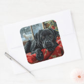 Zwarte Labradorshond Kerstfeest Vierkante Sticker (Envelop)