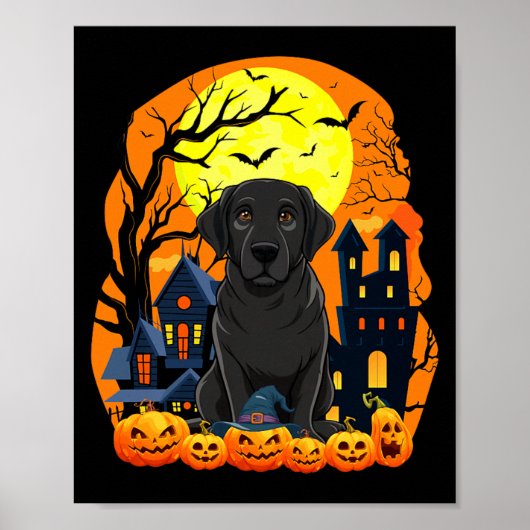 Zwarte Labradorshond met pompoenen Grappig eng Poster (Voorkant)