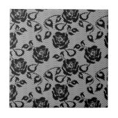 Zwarte Lace Fishnet Keramische Tegel met Rozen Tegeltje (Voorkant)