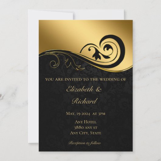 Zwarte lace gouden bruiloft kaart (Voorkant)