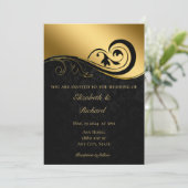Zwarte lace gouden bruiloft kaart (Staand voorkant)
