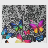 ZWARTE LACE PATROON MET BUTTERFLIES die papier ver (Vlak)