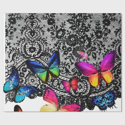 ZWARTE LACE PATROON MET BUTTERFLIES die papier ver (Vlak)