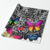ZWARTE LACE PATROON MET BUTTERFLIES die papier ver (Uitgerold)