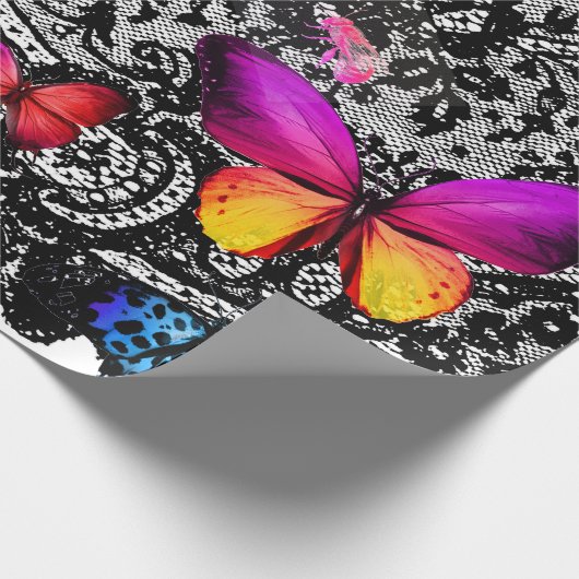 ZWARTE LACE PATROON MET BUTTERFLIES die papier ver (Hoek)