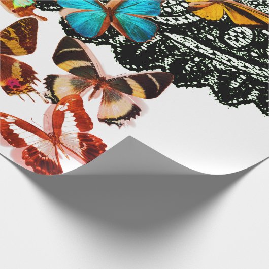 ZWARTE LACE PATROON MET BUTTERFLIES die papier ver (Hoek)