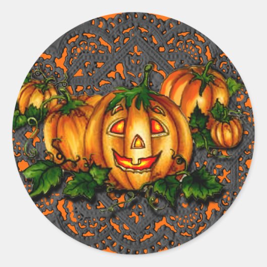 ZWARTE LACE, PUMPKIN PATCH by SHARON SHARPE Ronde Sticker (Voorkant)