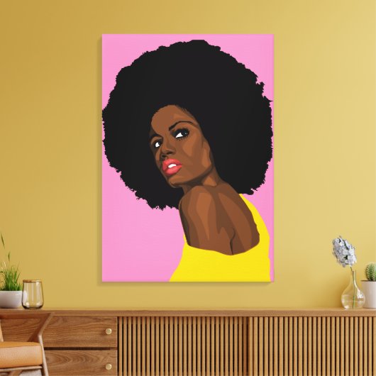  ZWARTE LADY AFRO AFDRUKKEN OP STRETCHTE CANVAS (Insitu (Woonkamer))
