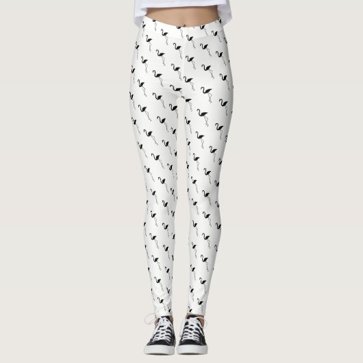 Zwarte lamingos op witte Leggings (Voorkant)