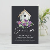 ZWARTE LAND RUSTISCH PAARS FLORAL BIRDHOUSE SAVE THE DATE (Staand voorkant)