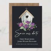 ZWARTE LAND RUSTISCH PAARS FLORAL BIRDHOUSE SAVE THE DATE (Voorkant / Achterkant)
