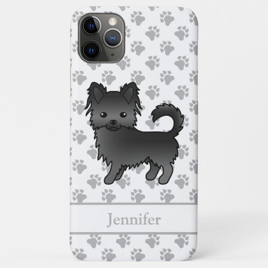 Zwarte lange jas Chihuahua Cartoon Hond & Naam Case-Mate iPhone Case (Achterkant)